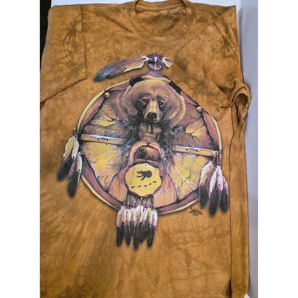 Vintage 2XL 1999 The Mountain Native American Dream Catcher Bear T-shirt Tan